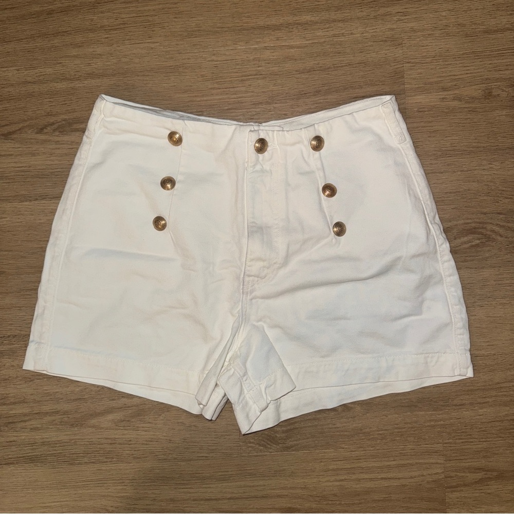 New With Tags! High Waisted White Denim Jean Shorts with Gold Buttons